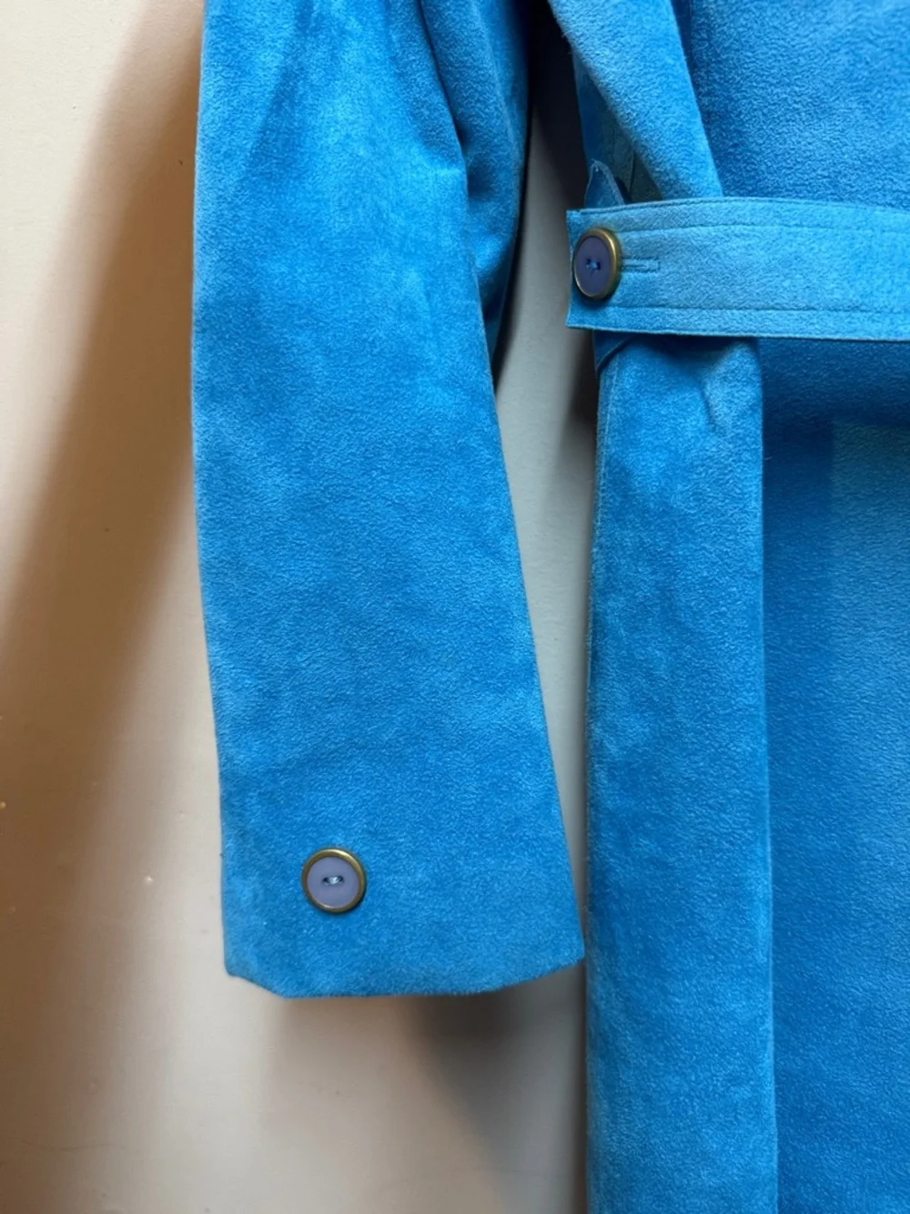 Ultra Suede -Vintage - Turquoise Blue Women's Suede Trench Coat size 12 - Picture 3 of 4
